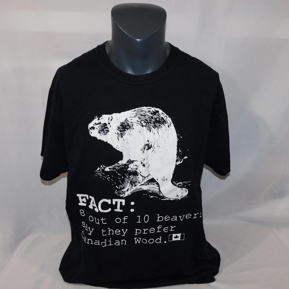 Funny Beavers Prefer Canadian Wood humor Graphic  Black T Shirt Mens XL Canada